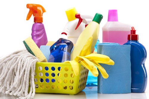 Local office cleaning team working in a business property