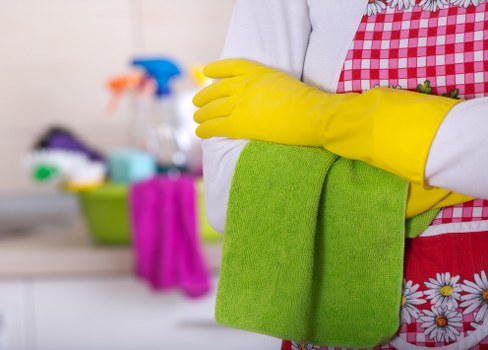 Professional cleaner working in an Edgware apartment