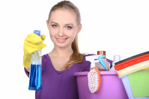 Cleaner refreshing a high-traffic carpet area in an Edgware home or office